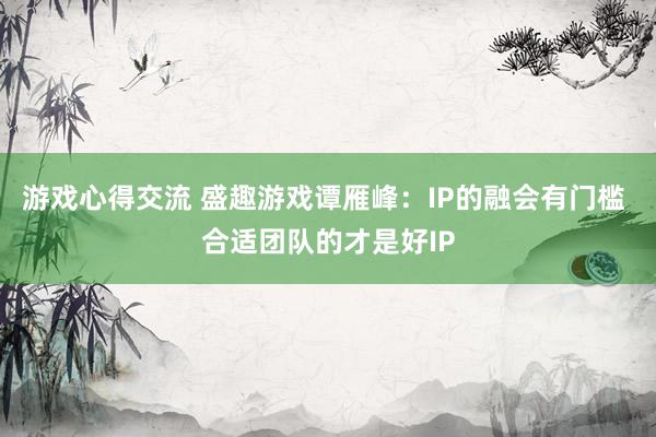 游戏心得交流 盛趣游戏谭雁峰：IP的融会有门槛 合适团队的才是好IP