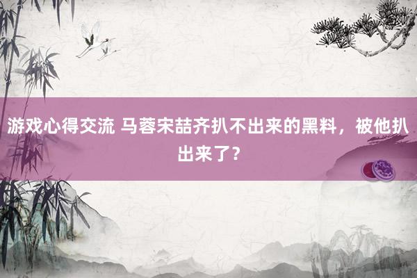 游戏心得交流 马蓉宋喆齐扒不出来的黑料，被他扒出来了？