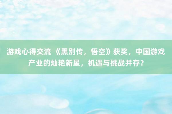 游戏心得交流 《黑别传，悟空》获奖，中国游戏产业的灿艳新星，机遇与挑战并存？