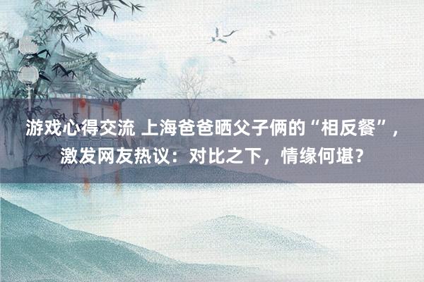 游戏心得交流 上海爸爸晒父子俩的“相反餐”，激发网友热议：对比之下，情缘何堪？