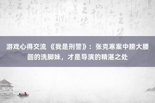 游戏心得交流 《我是刑警》：张克寒案中膀大腰圆的洗脚妹，才是导演的精湛之处