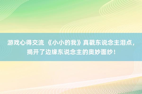 游戏心得交流 《小小的我》真戳东说念主泪点，揭开了边缘东说念主的奥妙面纱！