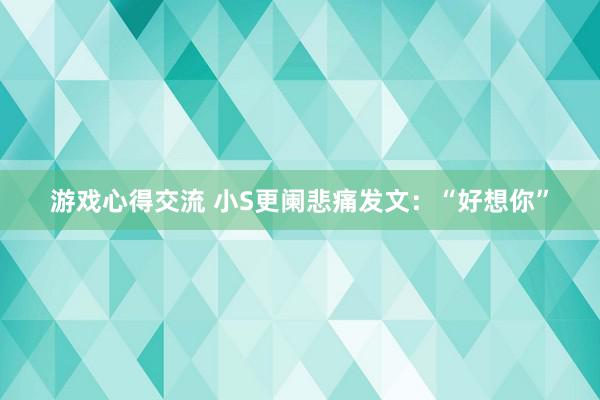 游戏心得交流 小S更阑悲痛发文：“好想你”